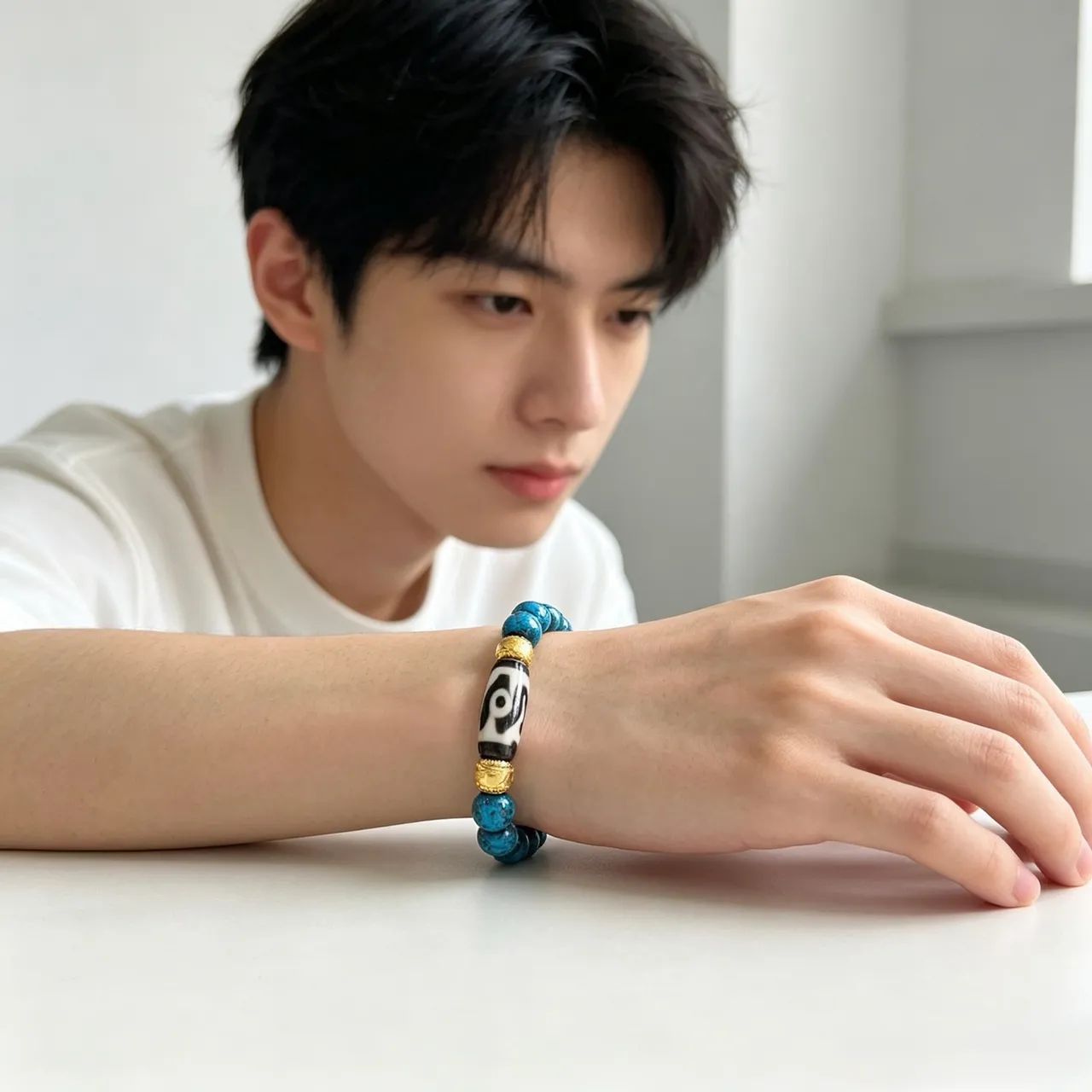 Gucci Blue Gold Beaded Turquoise-Style Stone Bracelet 3