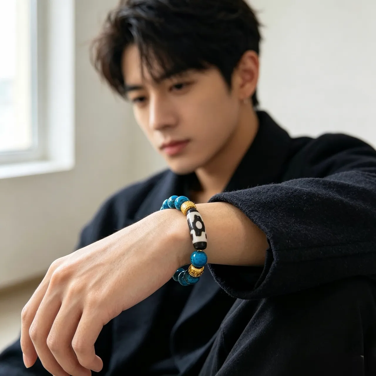 Gucci Blue Gold Beaded Turquoise-Style Stone Bracelet 5