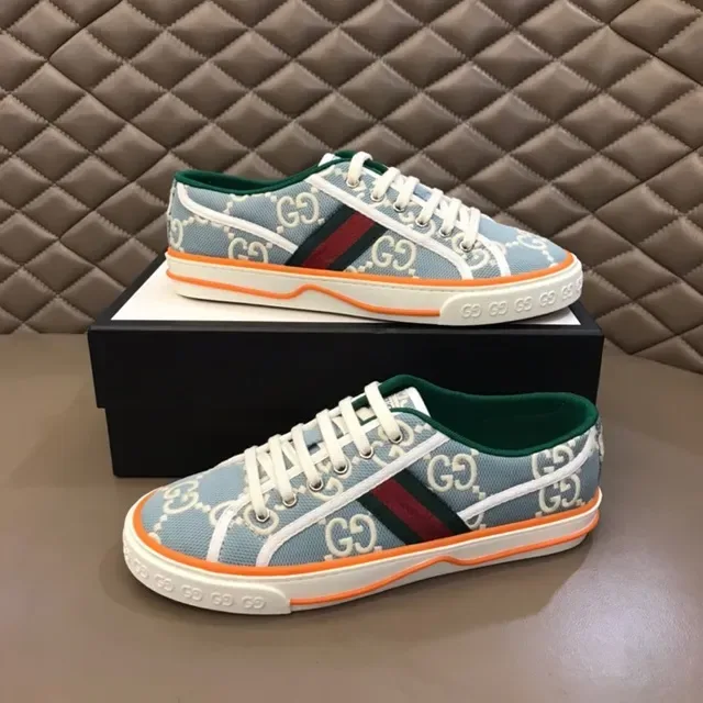 Gucci नीला नारंगी GG Monogram Canvas Midsole Stripe Lifestyle Sneakers 2