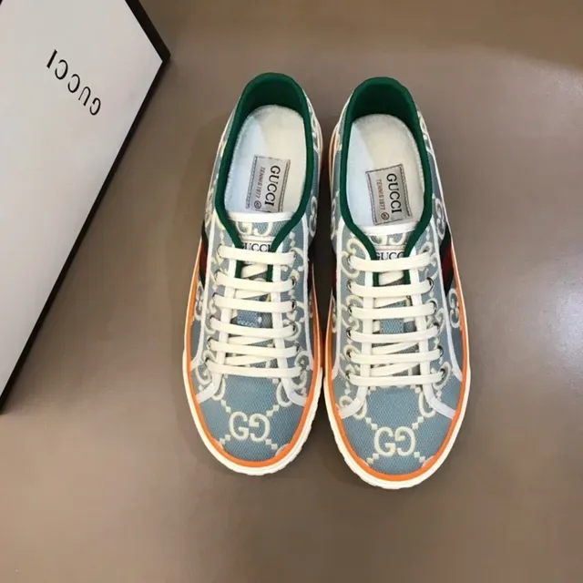 Gucci नीला नारंगी GG Monogram Canvas Midsole Stripe Lifestyle Sneakers 3