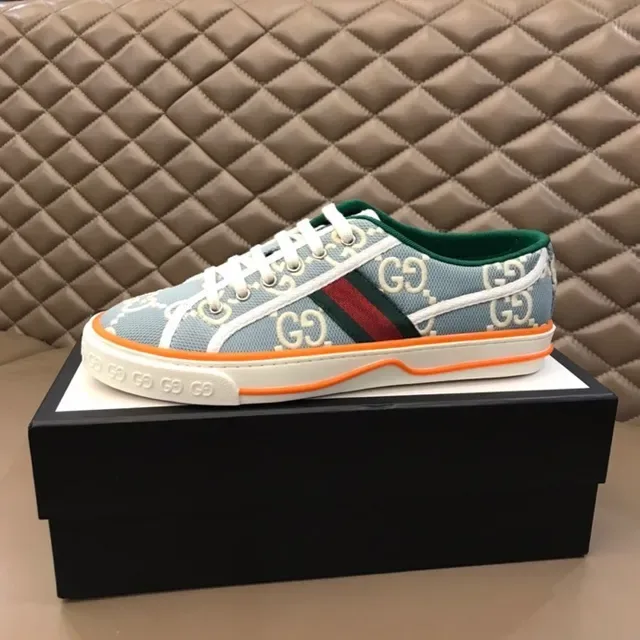 Gucci नीला नारंगी GG Monogram Canvas Midsole Stripe Lifestyle Sneakers 4