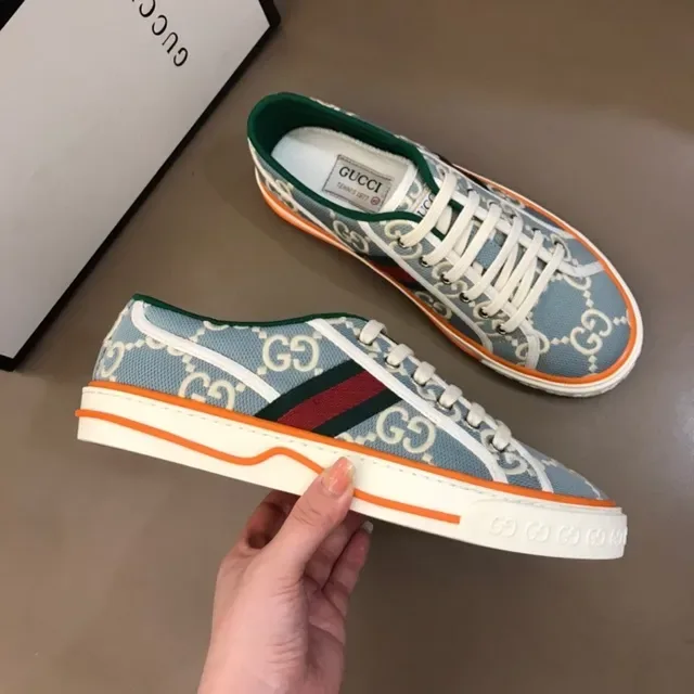 Gucci नीला नारंगी GG Monogram Canvas Midsole Stripe Lifestyle Sneakers 5