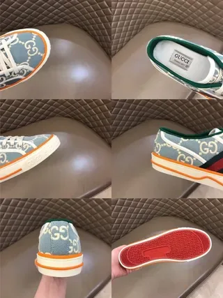 Gucci नीला नारंगी GG Monogram Canvas Midsole Stripe Lifestyle Sneakers 6