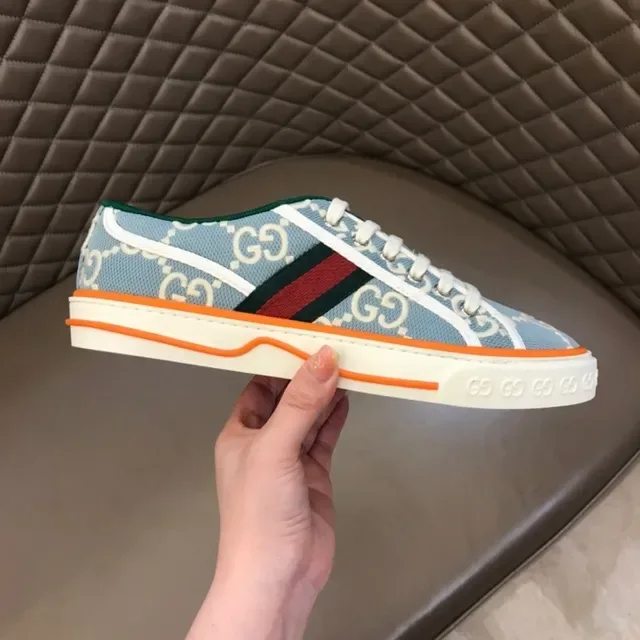 Gucci नीला नारंगी GG Monogram Canvas Midsole Stripe Lifestyle Sneakers 7