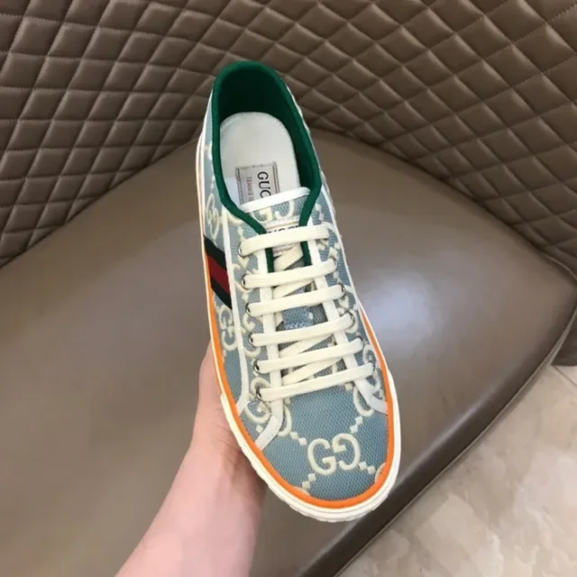 Gucci नीला नारंगी GG Monogram Canvas Midsole Stripe Lifestyle Sneakers 8
