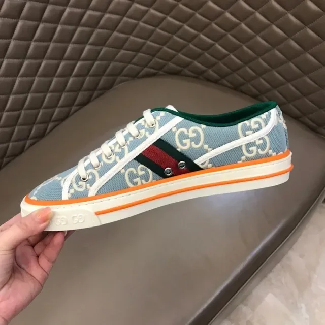 Gucci नीला नारंगी GG Monogram Canvas Midsole Stripe Lifestyle Sneakers 9