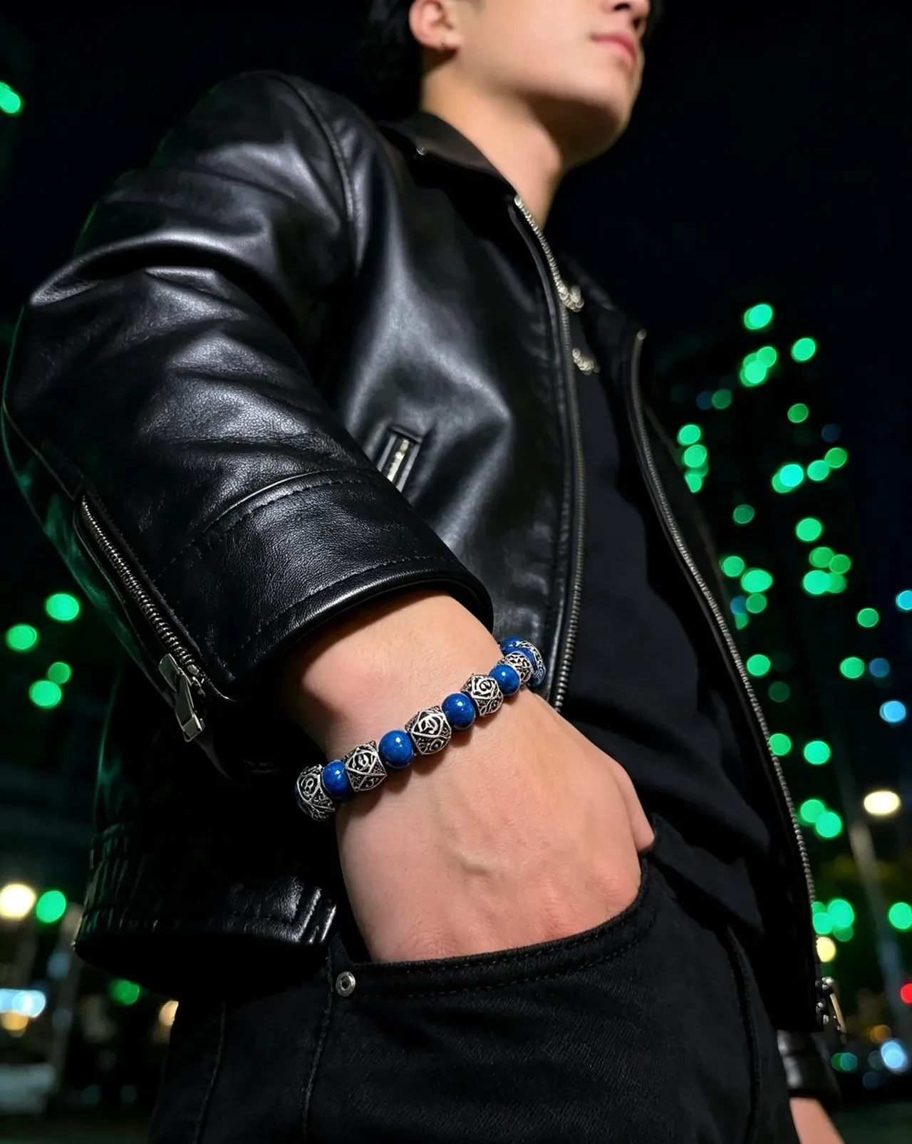 Gucci Blue Silver Beaded Alternating Stone And Metal Bracelet 8