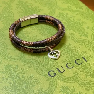 سوار Gucci بني فضي مضفر مزدوج اللفة
