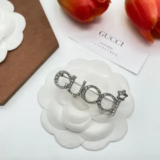 Gucci Crystal Logotype Brooch Silver White Brooch