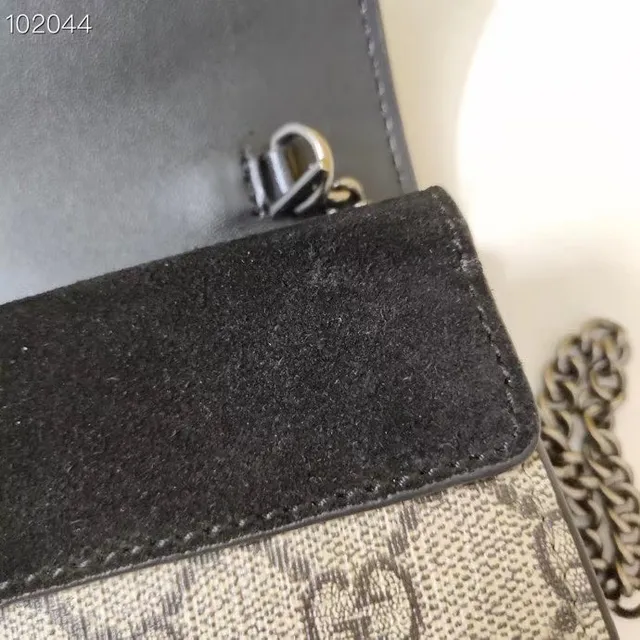 Gucci Dionysus Beige Black GG Monogram Canvas Horsebit Clasp Handbag 22