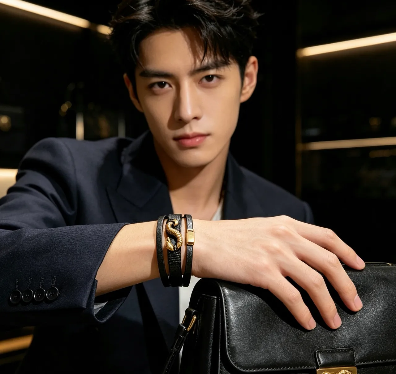 Gucci Dionysus Double Snake Head Black Leather Wrap Bracelet 2