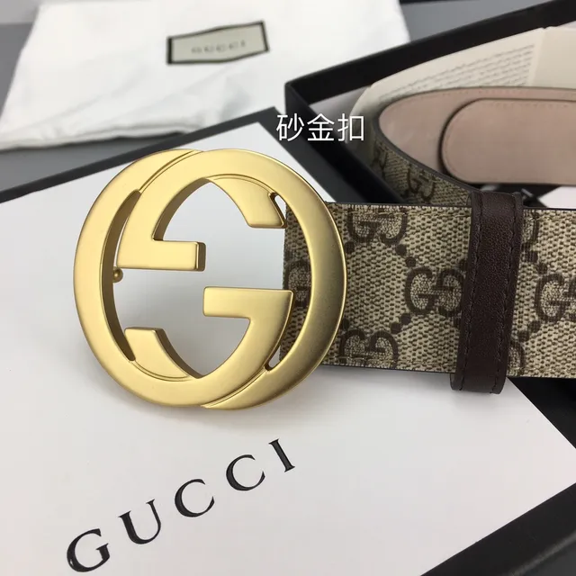 Gucci Ceinture Double G Beige Or GG Supreme Toile Boucle Interlocking Ceinture en Cuir 3
