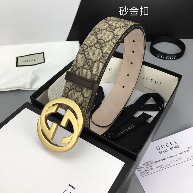 Gucci Ceinture Double G Beige Or GG Supreme Toile Boucle Interlocking Ceinture en Cuir 4