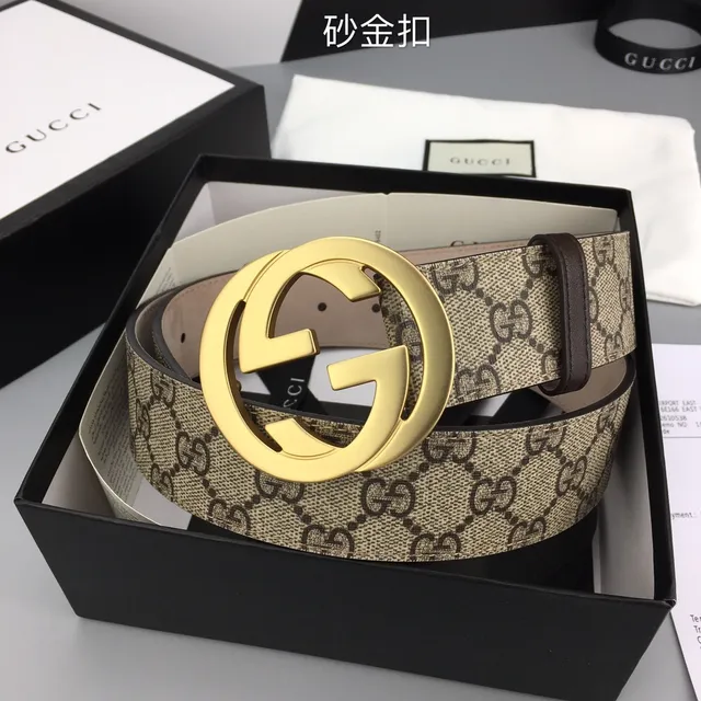 Gucci Ceinture Double G Beige Or GG Supreme Toile Boucle Interlocking Ceinture en Cuir 5