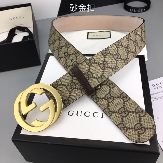 Gucci Ceinture Double G Beige Or GG Supreme Toile Boucle Interlocking Ceinture en Cuir 6