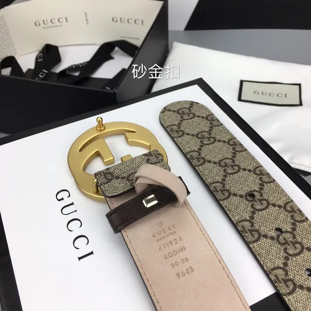 Gucci Ceinture Double G Beige Or GG Supreme Toile Boucle Interlocking Ceinture en Cuir 8