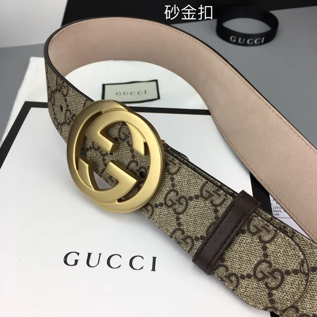 Gucci Ceinture Double G Beige Or GG Supreme Toile Boucle Interlocking Ceinture en Cuir 9