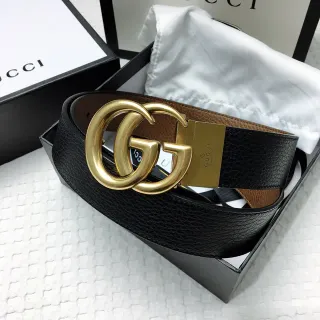Gucci Double G 黑色和棕色可逆转皮革腰带