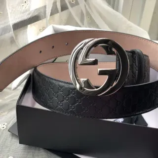Gucci Double G Belt Black GG Monogram Leather Belt
