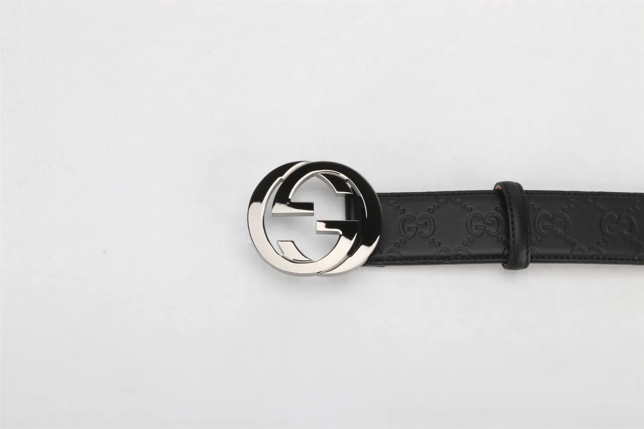 Gucci Double G Belt Black Gold Interlocking Buckle Embossed GG Monogram Leather Belt 5