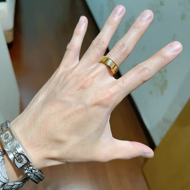 Gucci Engraved Logo Wide Band Gold-Tone Ring 2