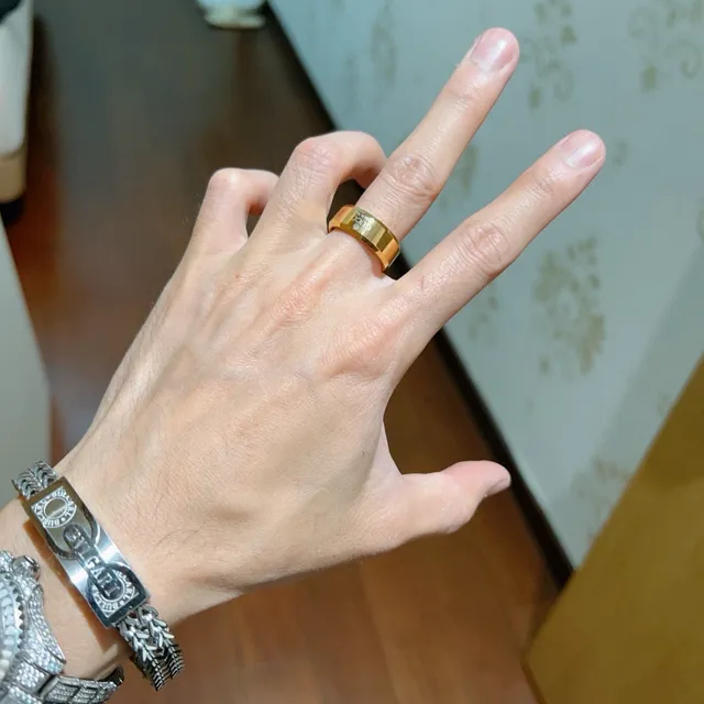Gucci Engraved Logo Wide Band Gold-Tone Ring 5