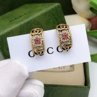 Gucci ফুলের নমুনা সোনালি রঙ পিঙ্ক স্টোন কানের দুল