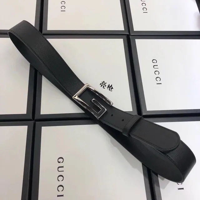 Gucci G-Buckle Ceinture en cuir noir argent interlocking finition métal poli 3