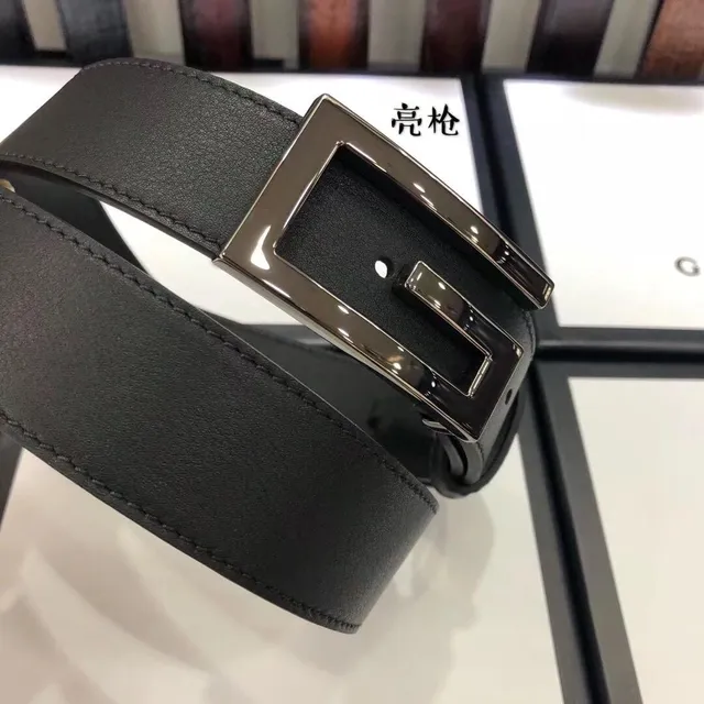 Gucci G-Buckle Ceinture en cuir noir argent interlocking finition métal poli 8