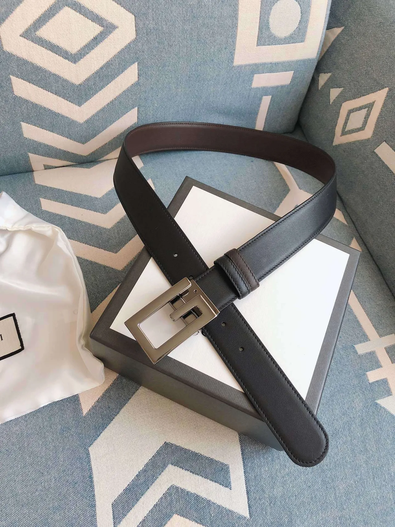 Gucci G-G Buckle Belt Ceinture Noir/Marron Douce Argent-Ton Cuir 2