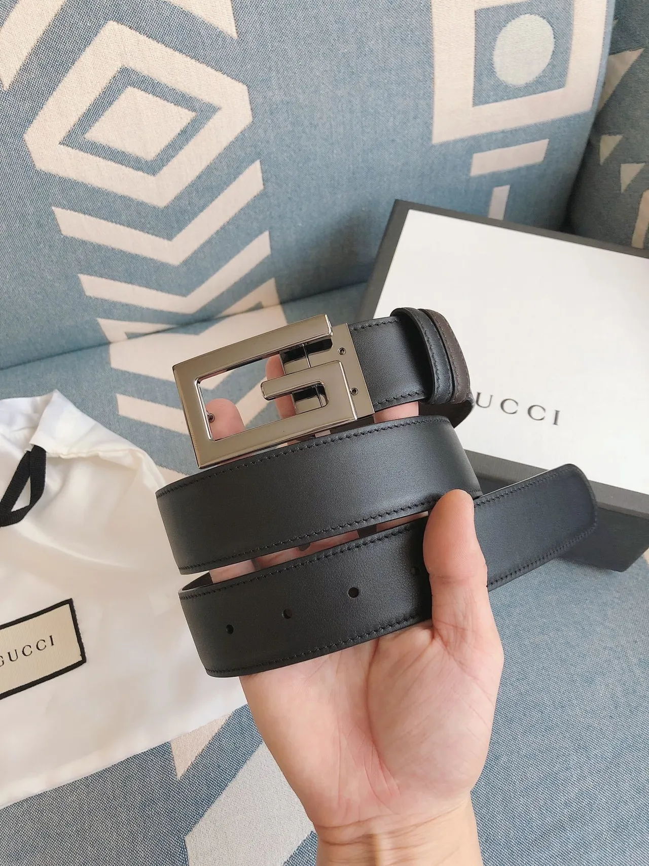 Gucci G-G Buckle Belt Ceinture Noir/Marron Douce Argent-Ton Cuir 3