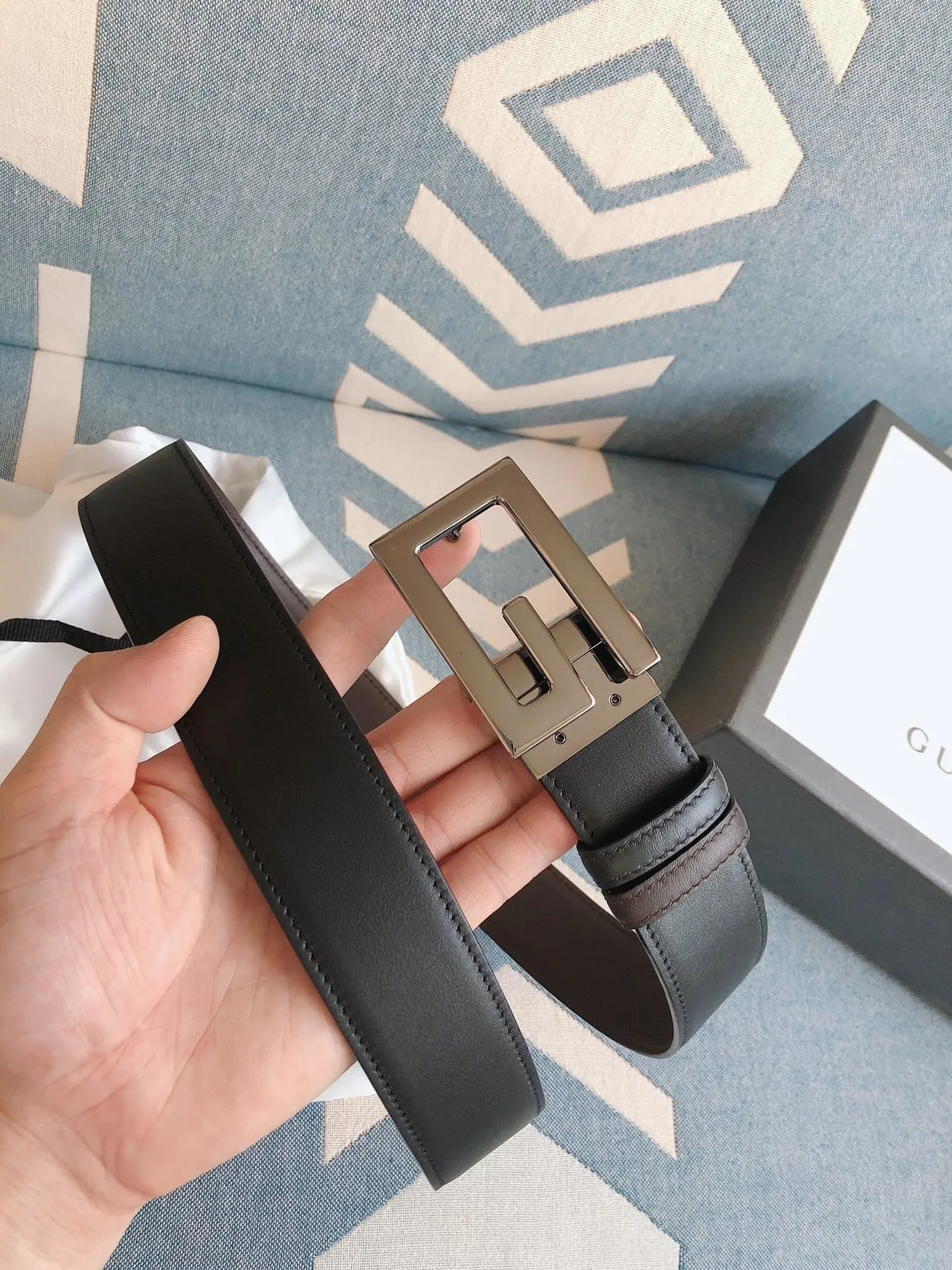 Gucci G-G Buckle Belt Ceinture Noir/Marron Douce Argent-Ton Cuir 4