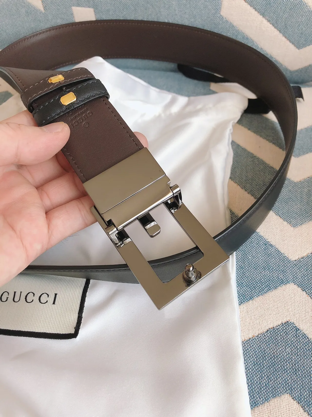 Gucci G-G Buckle Belt Ceinture Noir/Marron Douce Argent-Ton Cuir 6