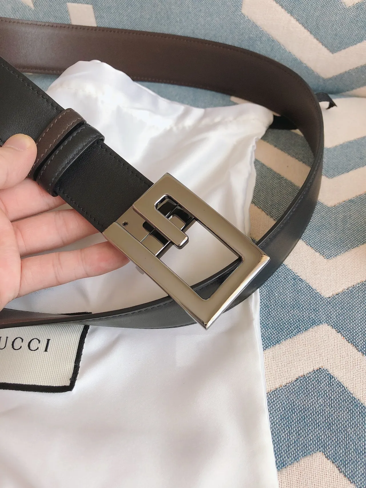 Gucci G-G Buckle Belt Ceinture Noir/Marron Douce Argent-Ton Cuir 7