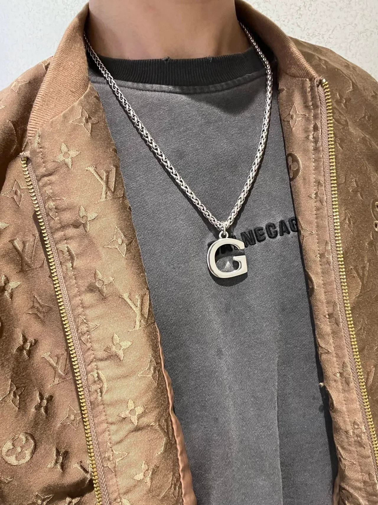 Gucci G-Logo Prata Verde Corrente Trançada Eslabões de Trigo Pingente Aberto Colar 2