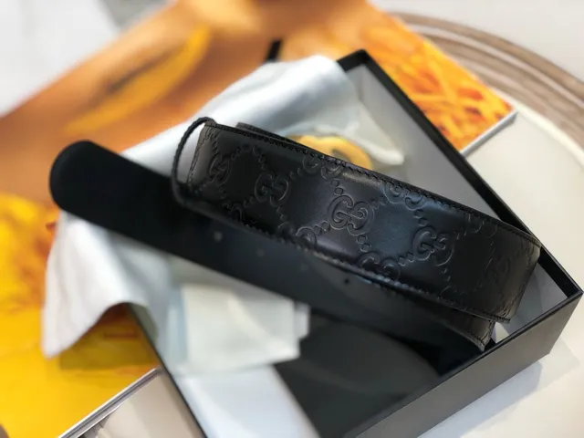 Gucci GG Marmont Black Gold Double G Buckle Leather Belt 2
