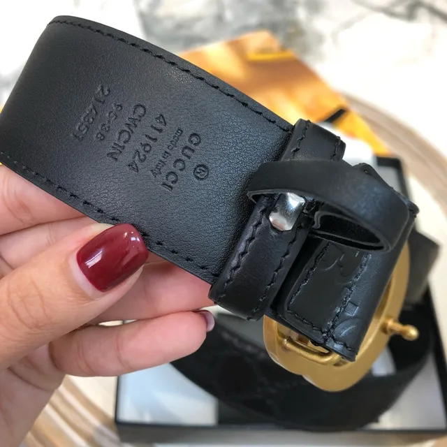 Gucci GG Marmont Black Gold Double G Buckle Leather Belt 3