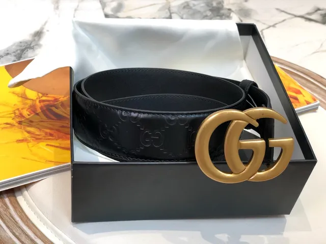 Gucci GG Marmont Black Gold Double G Buckle Leather Belt 4