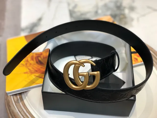 Gucci GG Marmont Black Gold Double G Buckle Leather Belt 5