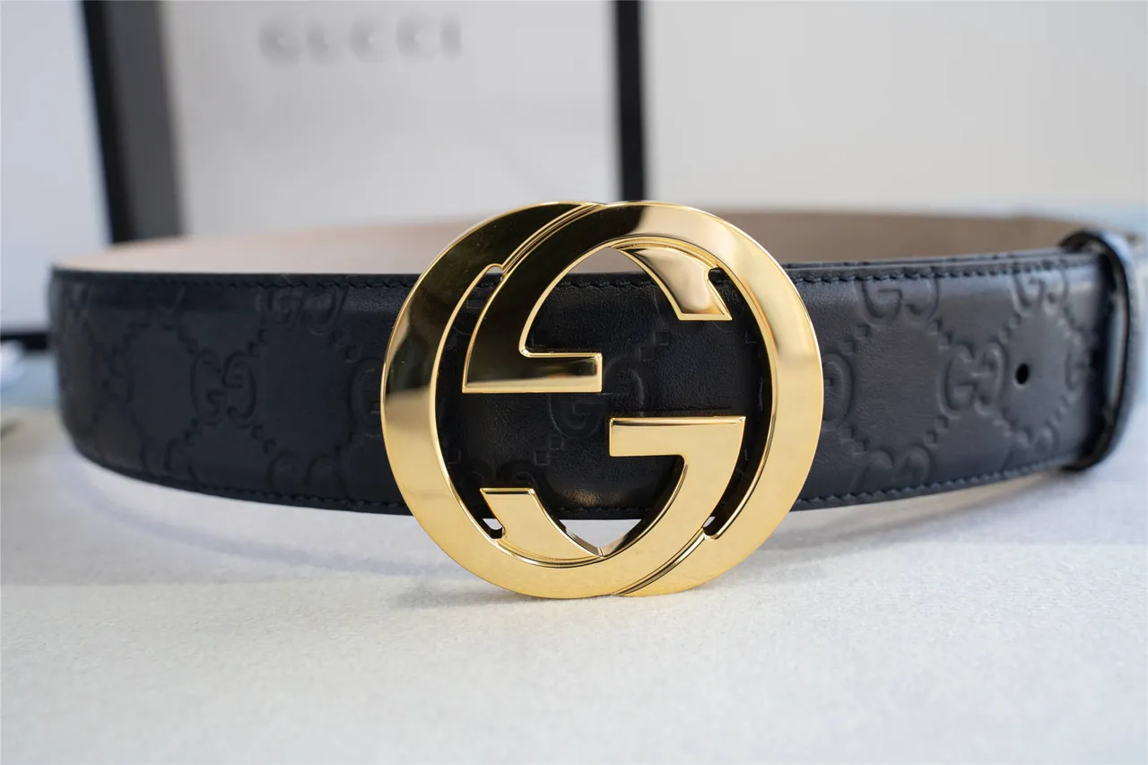 Gucci GG Marmont Black Gold Embossed Monogram Interlocking G Buckle Leather Belt 5