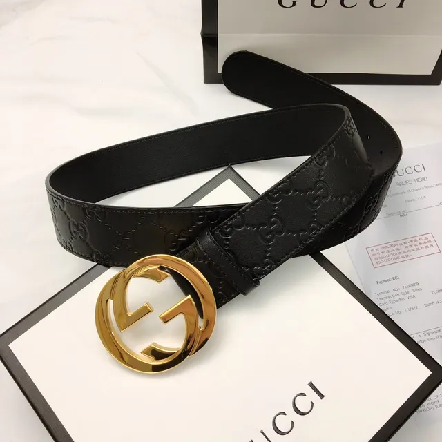 Gucci GG Marmont Noir Or Embossed Monogram Large Boucle Interlocking G Ceinture en Cuir 9