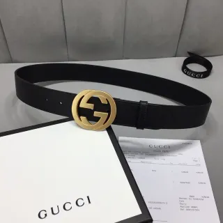 Gucci GG मार्मोंट কালো সোনা Interlocking G Buckle নরম চামড়ার বেল্ট