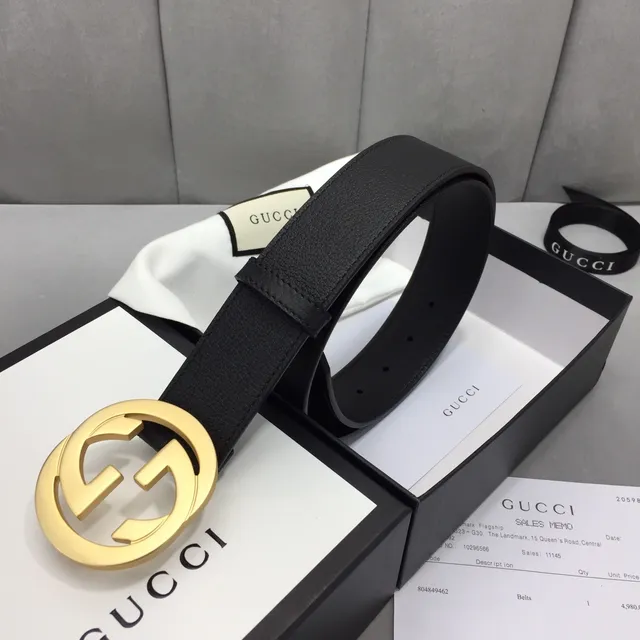 Gucci GG मार्मोंट কালো সোনা Interlocking G Buckle নরম চামড়ার বেল্ট 4
