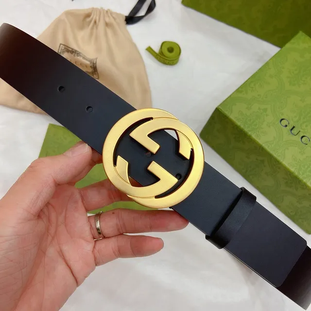 Gucci GG Marmont Ceinture en cuir boucle G entrelacée noire dorée mate 3