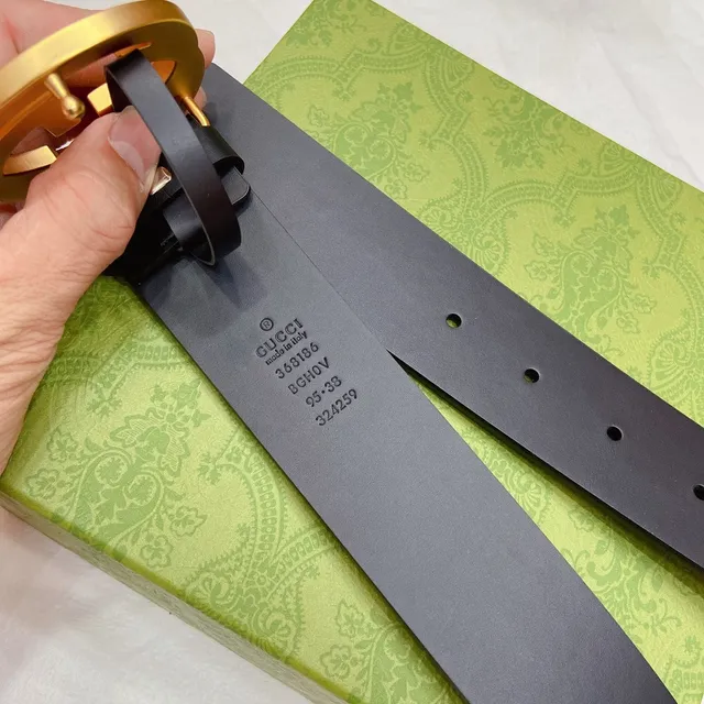 Gucci GG Marmont Ceinture en cuir boucle G entrelacée noire dorée mate 4