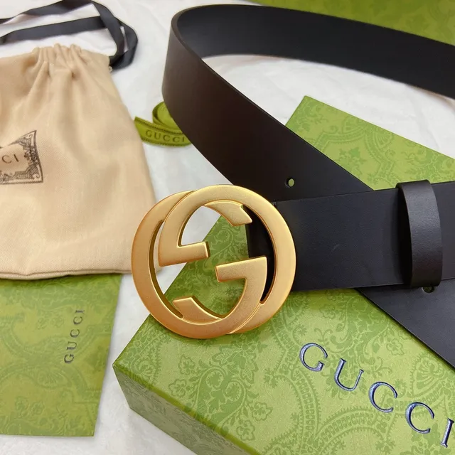 Gucci GG Marmont Ceinture en cuir boucle G entrelacée noire dorée mate 6