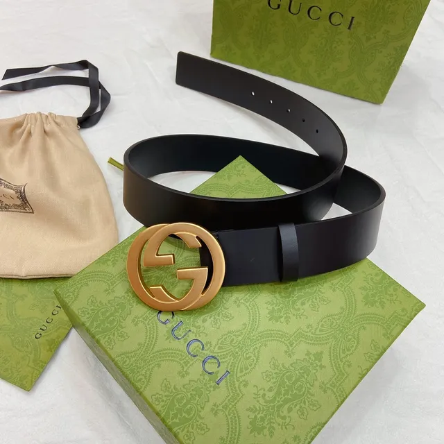 Gucci GG Marmont Ceinture en cuir boucle G entrelacée noire dorée mate 8