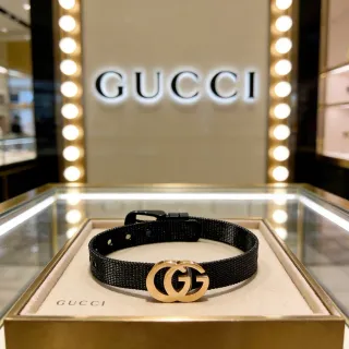سوارة غوتشي GG Marmont سوداء ذهبية حزام منسوج Interlocking Double-G Clasp