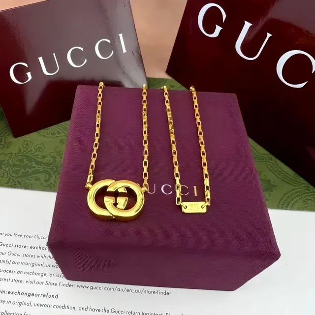 Gucci GG Marmont सोना चांदी Interlocking Double-G पेंडेंट लिंक चेन नेकलेस 5