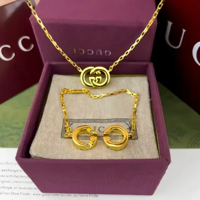 Gucci GG Marmont सोना चांदी Interlocking Double-G पेंडेंट लिंक चेन नेकलेस 6